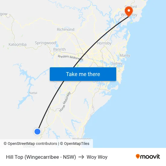 Hill Top (Wingecarribee - NSW) to Woy Woy map