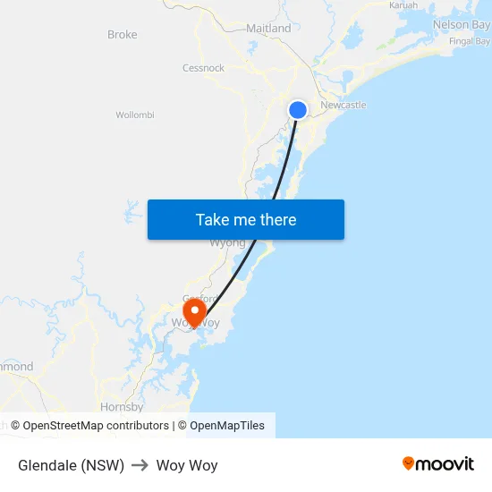 Glendale (NSW) to Woy Woy map