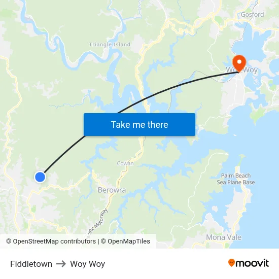 Fiddletown to Woy Woy map