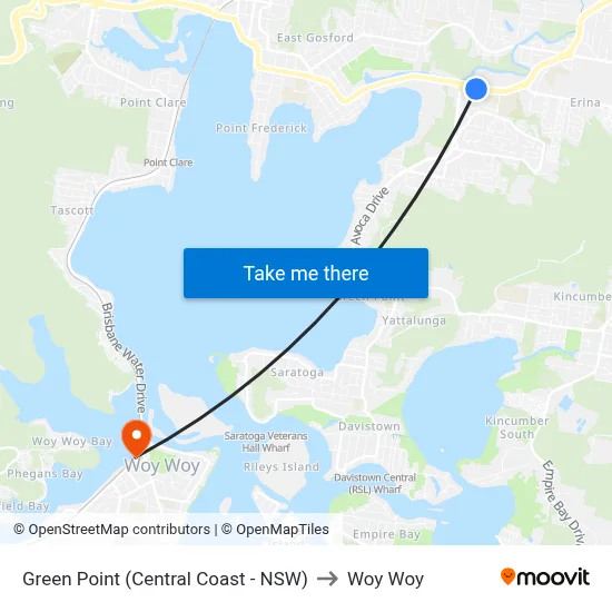 Green Point (Central Coast - NSW) to Woy Woy map