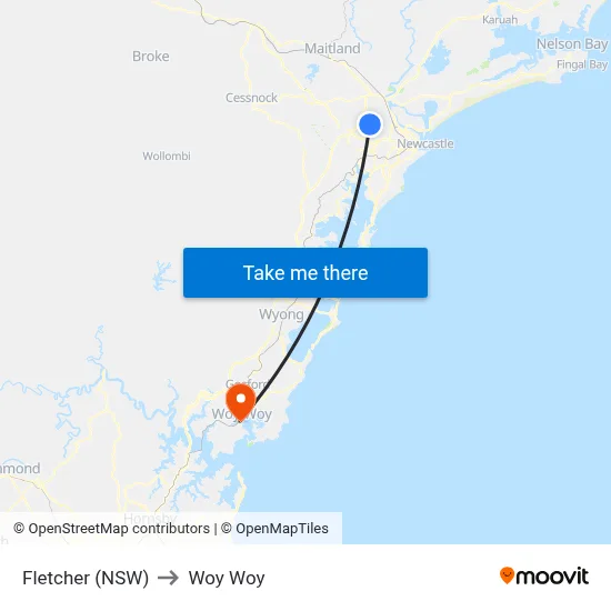 Fletcher (NSW) to Woy Woy map