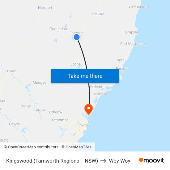Kingswood (Tamworth Regional - NSW) to Woy Woy map