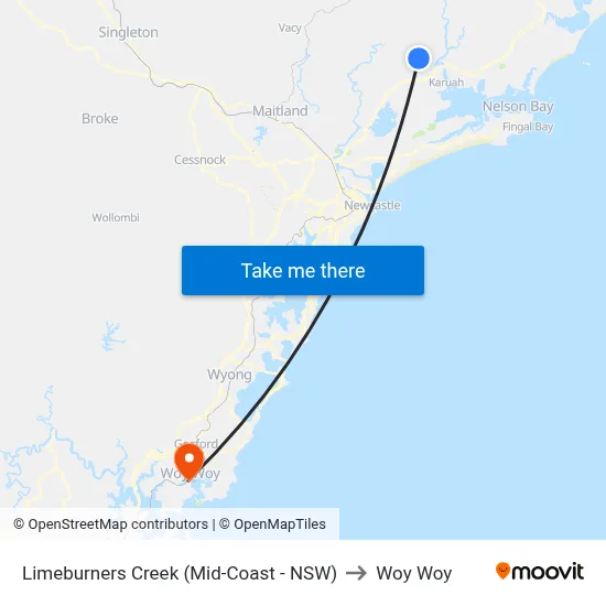 Limeburners Creek (Mid-Coast - NSW) to Woy Woy map