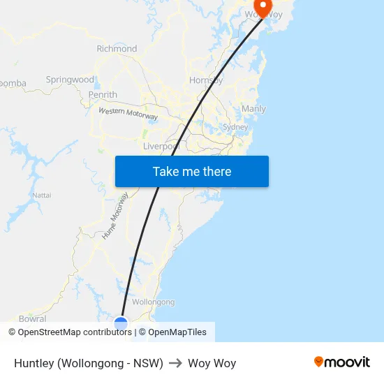 Huntley (Wollongong - NSW) to Woy Woy map