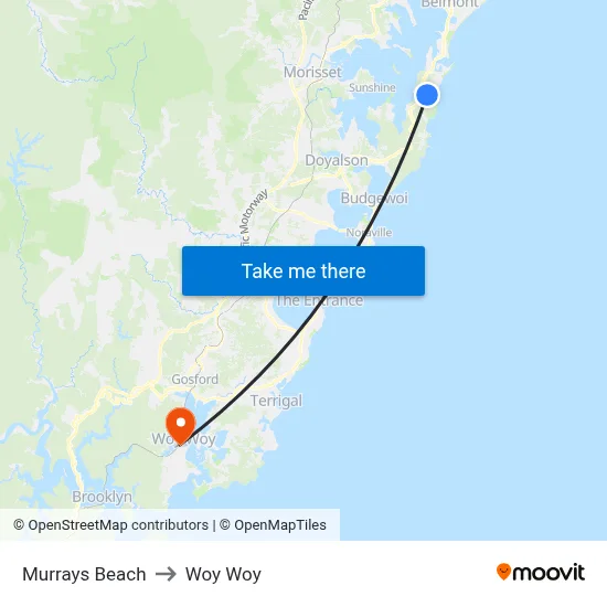 Murrays Beach to Woy Woy map