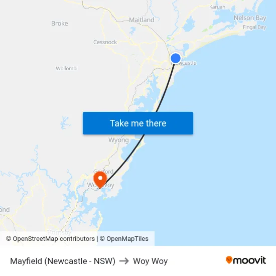 Mayfield (Newcastle - NSW) to Woy Woy map