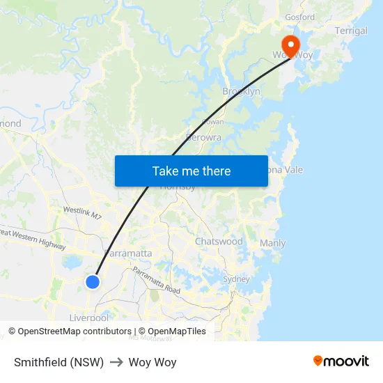 Smithfield (NSW) to Woy Woy map