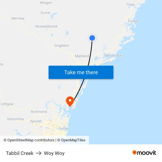 Tabbil Creek to Woy Woy map