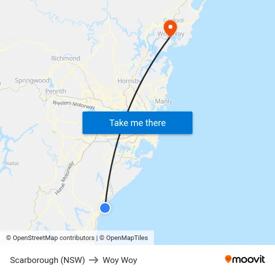 Scarborough (NSW) to Woy Woy map