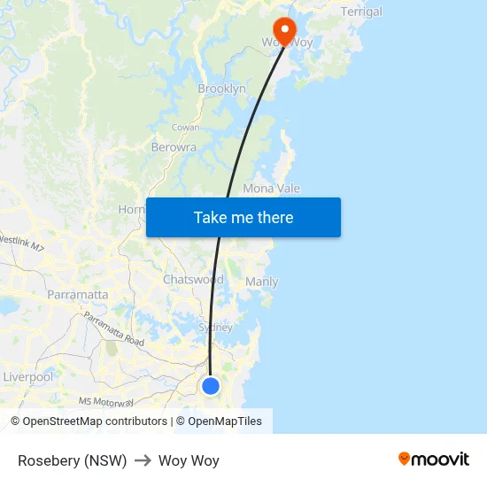 Rosebery (NSW) to Woy Woy map