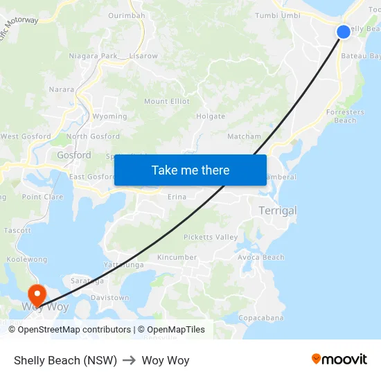Shelly Beach (NSW) to Woy Woy map