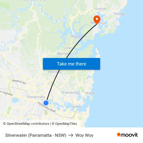 Silverwater (Parramatta - NSW) to Woy Woy map