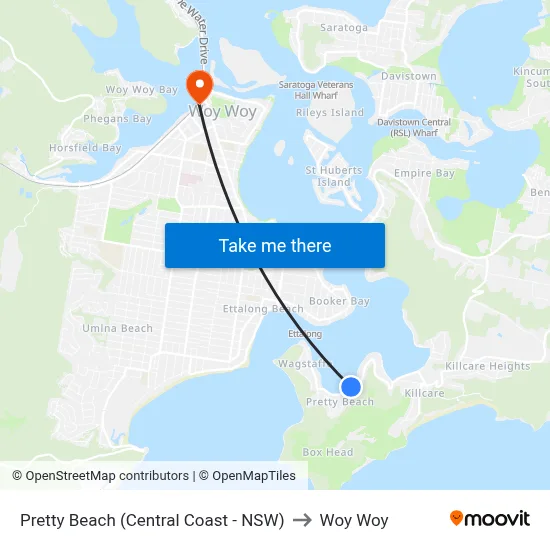 Pretty Beach (Central Coast - NSW) to Woy Woy map
