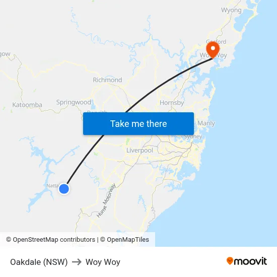 Oakdale (NSW) to Woy Woy map