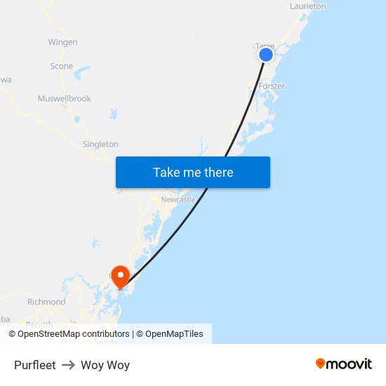 Purfleet to Woy Woy map