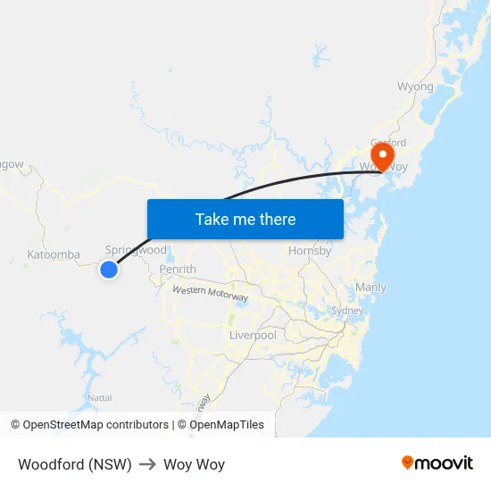 Woodford (NSW) to Woy Woy map