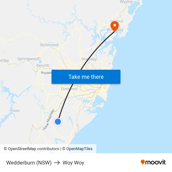 Wedderburn (NSW) to Woy Woy map