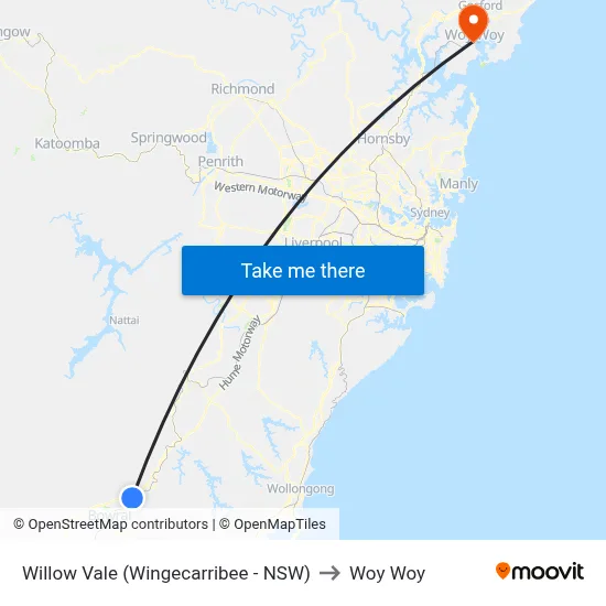Willow Vale (Wingecarribee - NSW) to Woy Woy map