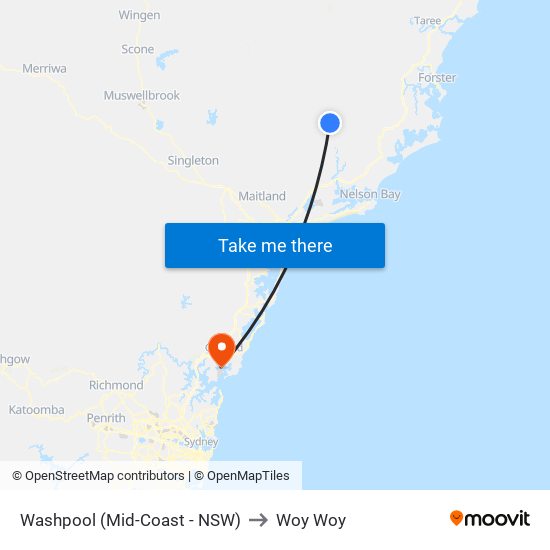 Washpool (Mid-Coast - NSW) to Woy Woy map