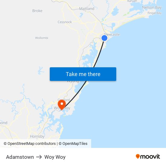 Adamstown to Woy Woy map