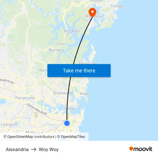 Alexandria to Woy Woy map