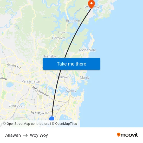 Allawah to Woy Woy map