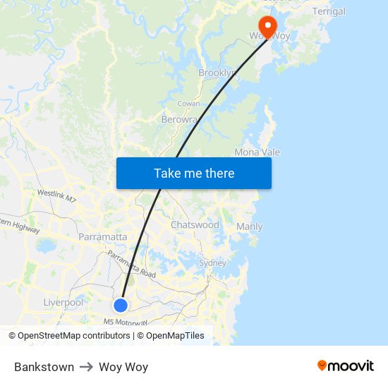 Bankstown to Woy Woy map