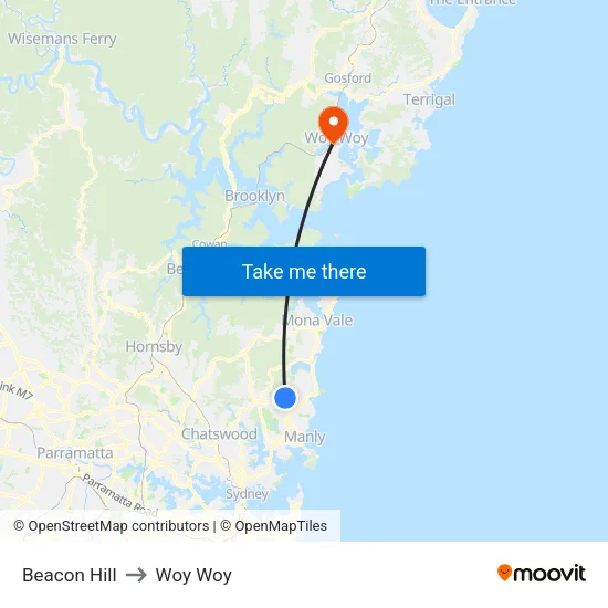 Beacon Hill to Woy Woy map