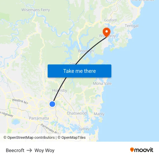 Beecroft to Woy Woy map
