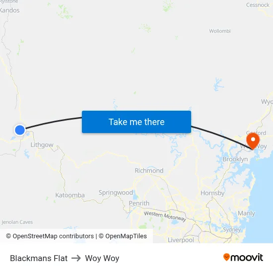 Blackmans Flat to Woy Woy map
