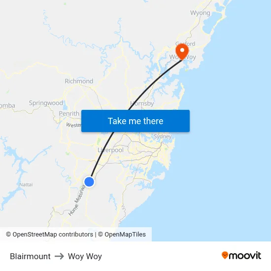 Blairmount to Woy Woy map