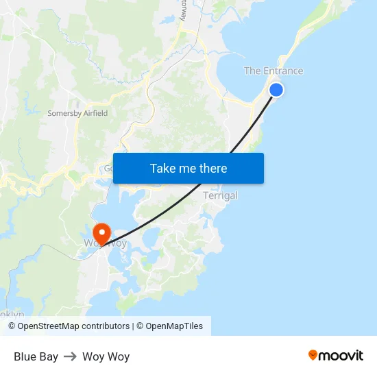 Blue Bay to Woy Woy map