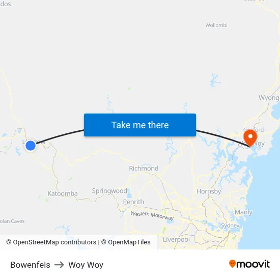 Bowenfels to Woy Woy map