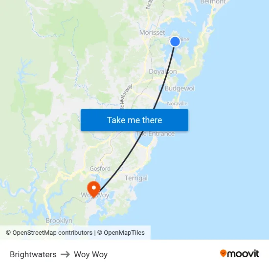 Brightwaters to Woy Woy map