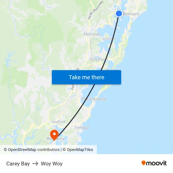 Carey Bay to Woy Woy map
