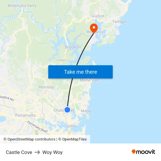 Castle Cove to Woy Woy map
