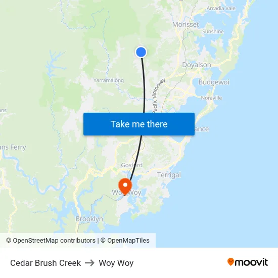 Cedar Brush Creek to Woy Woy map