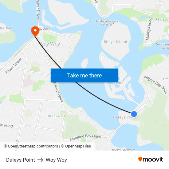 Daleys Point to Woy Woy map