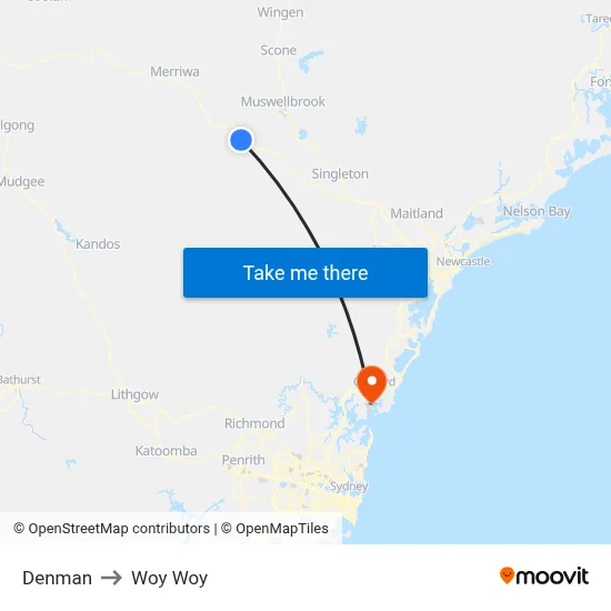 Denman to Woy Woy map