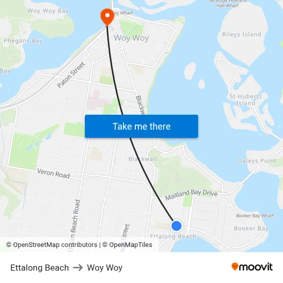 Ettalong Beach to Woy Woy map