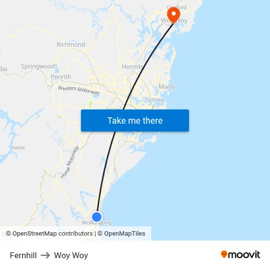 Fernhill to Woy Woy map