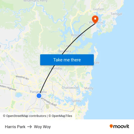 Harris Park to Woy Woy map