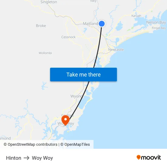 Hinton to Woy Woy map