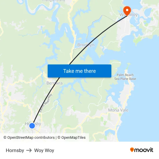 Hornsby to Woy Woy map