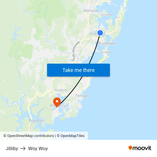 Jilliby to Woy Woy map