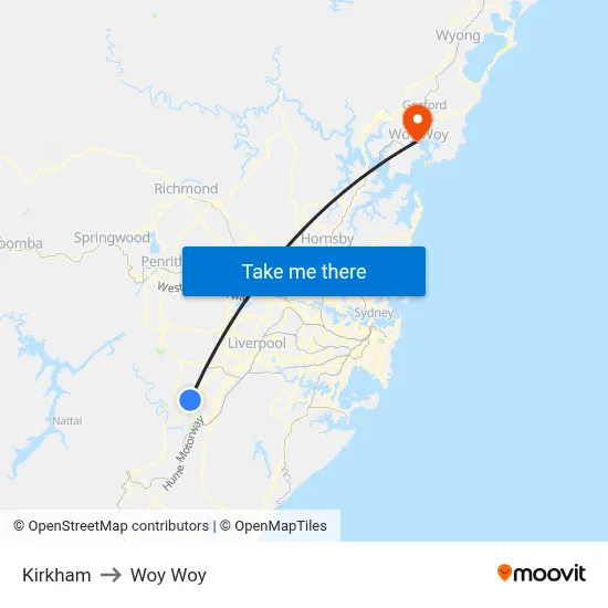 Kirkham to Woy Woy map