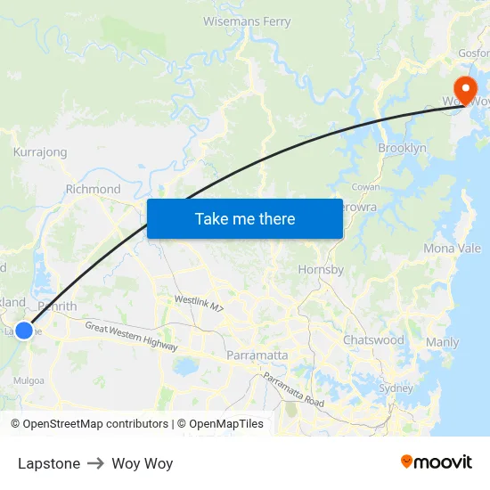 Lapstone to Woy Woy map