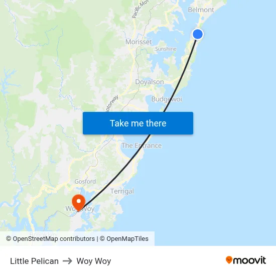 Little Pelican to Woy Woy map