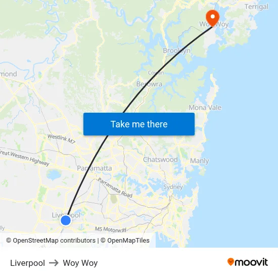 Liverpool to Woy Woy map
