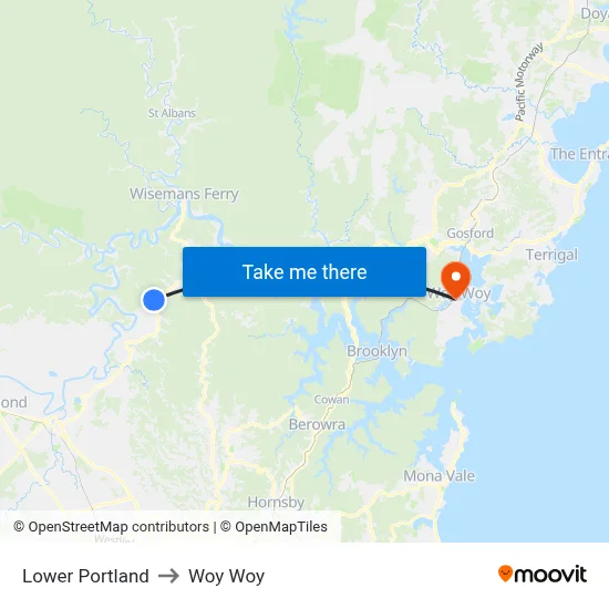 Lower Portland to Woy Woy map